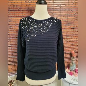 Black Rivet Black Sweater with Sequin Accents